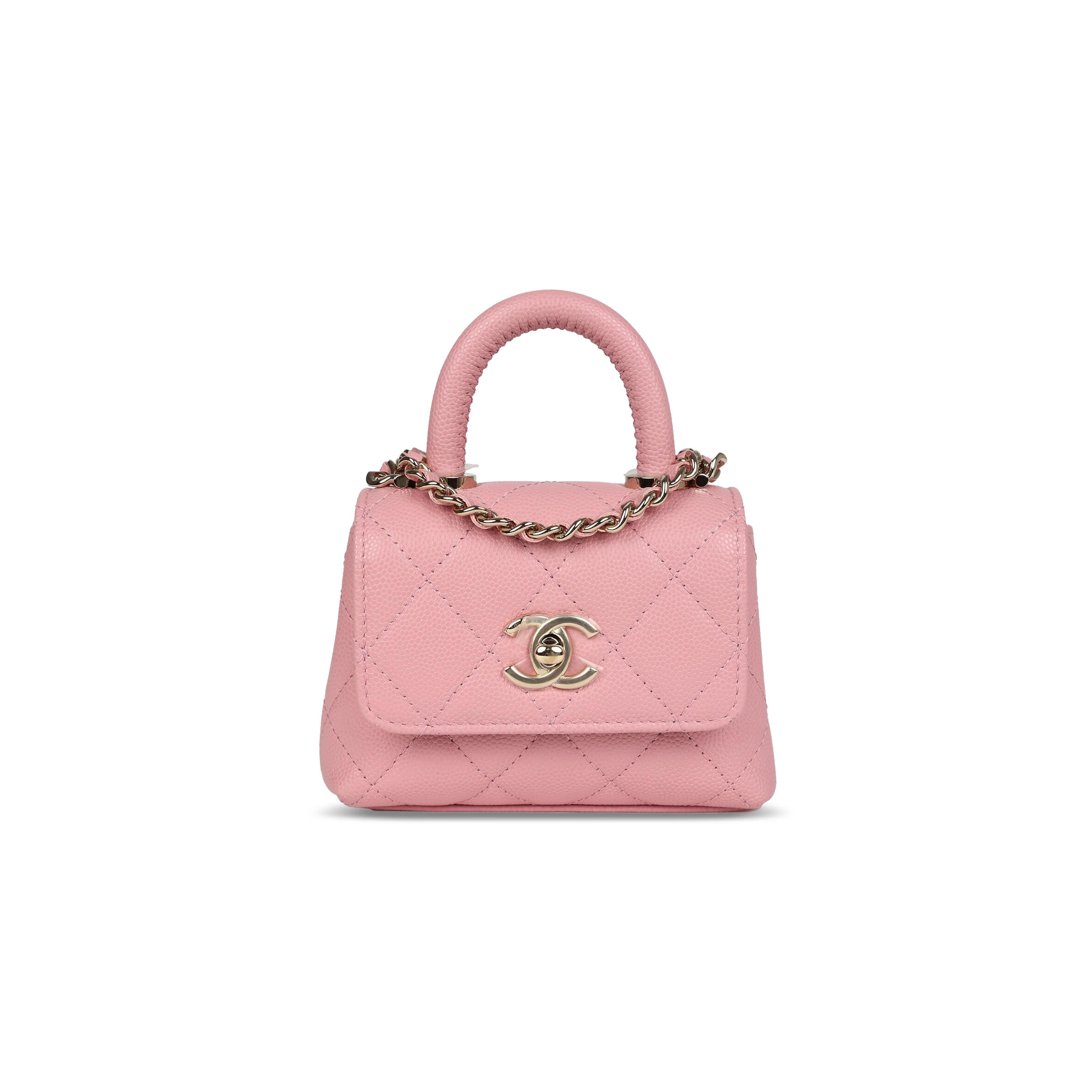 CHANEL MASTER GRAINED CALFSKIN NANO COCO TOP HANDLE FLAP BAG LIGHT GOLD HARDWARE PINK AP4245 (11*9*5cm)